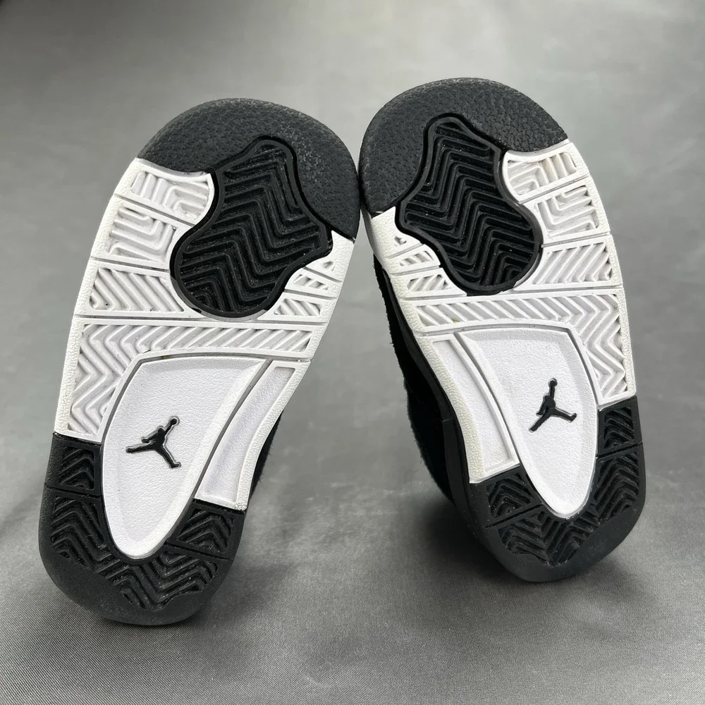 Nike Air Jordan 4 Retro Shoe 308500-032 Black White Gold Royalty Baby Toddler 7C